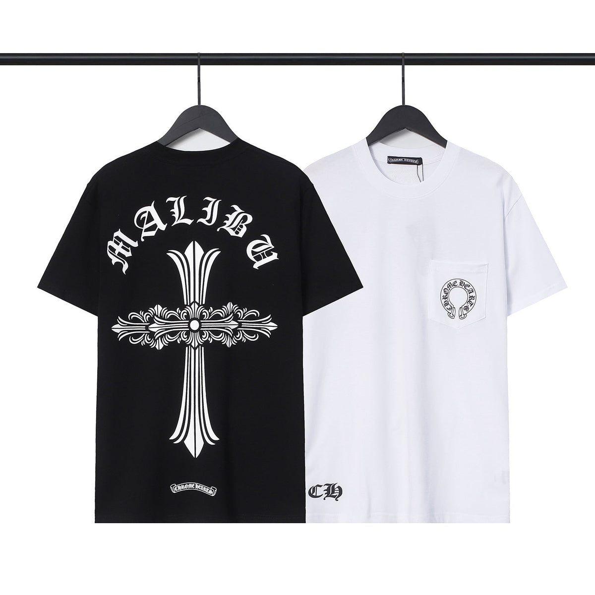 Chrome Heart T Shirts Croix Cross Leather Printed Short Sleeve T-Shirt